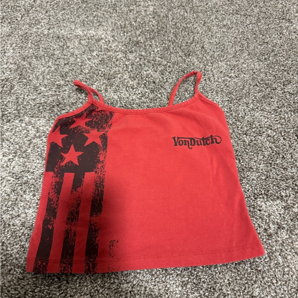 Von Dutch Red Camisole with Star and Stripe Design